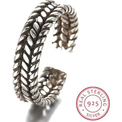 Vintage 925 sterling-silver-jewelry Three Jomon Creative Opening Black Thai Silver Old Silver Rings Men Women anel 18mm S-R07