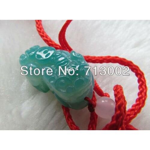 Admirable Green agate Pi Xiu Beast pendant Hanging Lucky brave wealth amulet Talisman