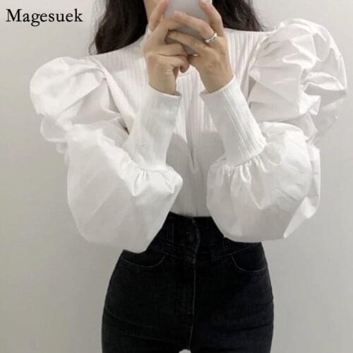 Women Casual Plus Size Fashion Shirt Tops New Spring Vintage Puff Sleeve White Blouse Female Solid Ladies Tops Blusas Mujer12741