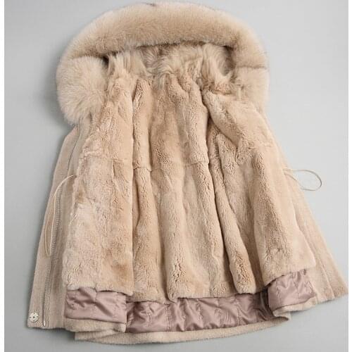 Wool Coat Women Real Rex Rabbit Lining 2020 Alpaca Woolen Coats Natural Fox Fur Hooded Winter Jacket 18141 WYQ2020