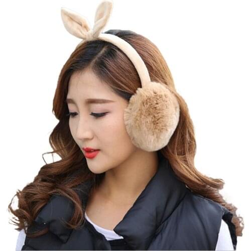 Winter Autumn Warm Rex Rabbit Fur Ear Muffs Cute Rabbit Ear Earflap Rabbit Fur Earmuff For Girls Ear Flap Ladies Plush Ear Muffs