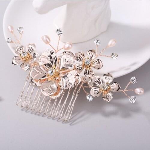 Gold Flower Wedding Tiara Bridal Combs Rhinestone Wedding Headwear Wedding Hair Accessories Bridal Headdress Wedding Hair Comb