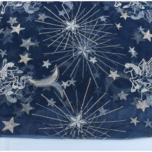 Stars Pegasus Embroidery net mesh fabric Dance Costume wedding dress making sold by yard (91cm)