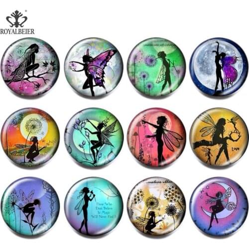 12pcs/lot 18mm Flying Angel Snap Button Beads for Jewelry Making Glass Snap Button Jewelry DIY Round Photo Cabochons kg0147