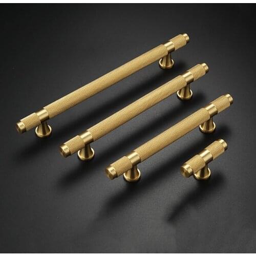 New 2PCS Pure Brass Knurled T-Bar European Furniture Handles Drawer Pulls Cupboard Wardrobe Kitchen Shoe Cabinet Pulls Handles