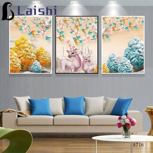 3pcs full square round drill Fortune Tree Fortune Deer diamond painting 5d diamond mazayka embroidery crystal icons wall decor