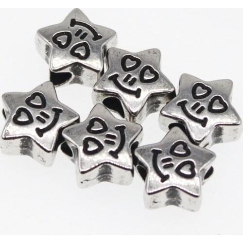 CHONGAI 30Pcs Pentagram Smile Beads Big Hole Spacers Beads Fit Making Charm Bracelet & DIY Necklace