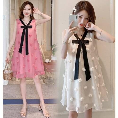 338# Maternity Dress Summer fairy sweet Short Sleeve Easy Matching Loose Stylish Dress for Pregnant Women Mom Dress