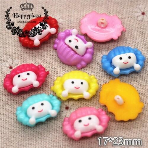 50pcs Mix Colors Cartoon Girl Plastic Shank Buttons Clothing Accessories Sewing Supplies,17*23mm