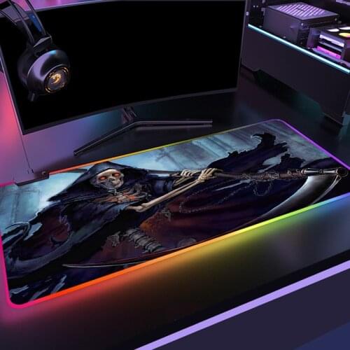 Anime Grim Reaper Mouse Pad Design White RGB Gamer Mouse Carpet Mousepad LED Gaming Accessories for Pc Desk Support DIY