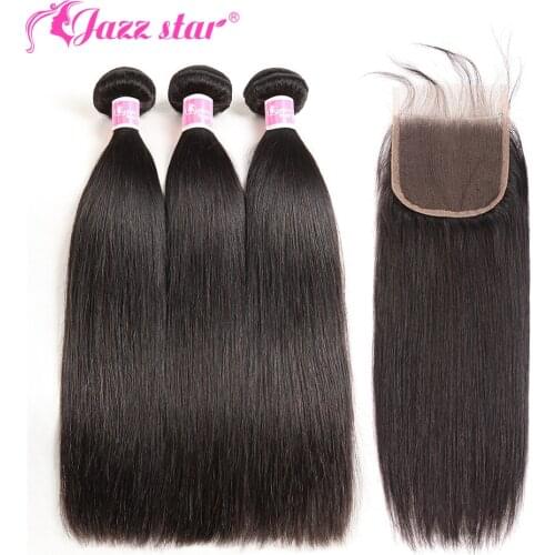 Brazilian Straight Hair Bundles With Closure 3 Bundles With Closure Human Hair Bundles with Closure Jazz Star Non-Remy Hair