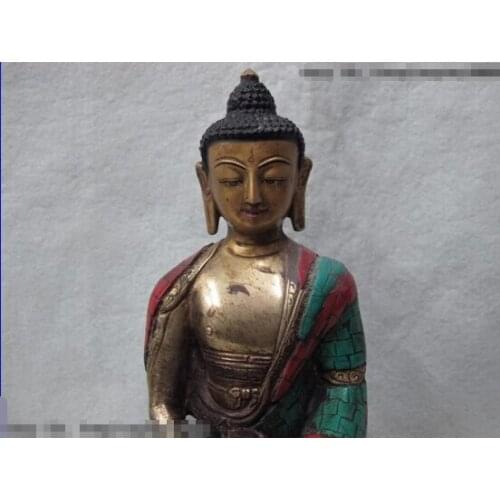 Fast shipping USPS to USA S0283 Tibet Bronze Copper Gilt inlay coral turquoise Sakyamuni Amitayus Buddha Statue