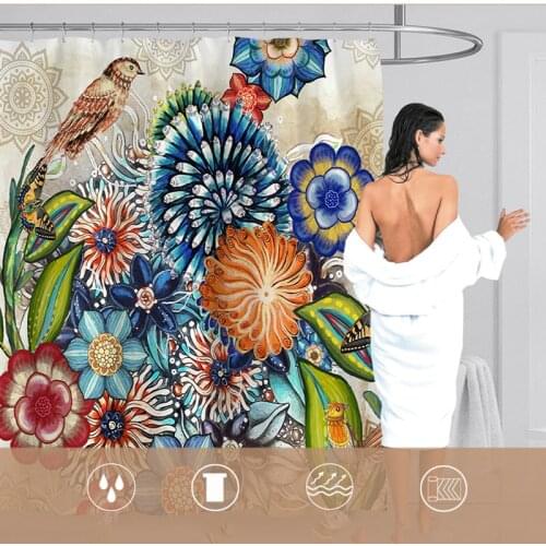 Flower Boho Decor Bath Waterproof Bathroom Furniture Shower Curtain Sets in the Bathroom for Bohemia Accessory Bathroom Product