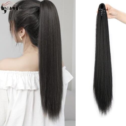 DIANQI Synthetic Small Claw Clip Straight Ponytail Long Natural Black Ponytail Clip In Ponytail Hair Extensions For Women