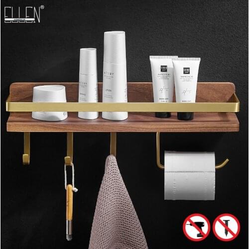 ELLEN Bathroom Corner Shelves Gold Brushed with Walnut Wood Shower Shampoo Holder towel rack Bath Shelf ELB1922
