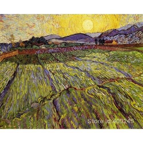 Hand painting art Landscape with Ploughed Fields of Vincent Van Gogh reproduction oil Canvas Handmade High quality