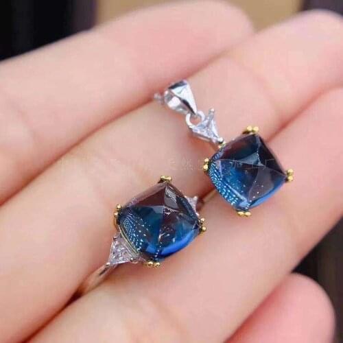 KJJEAXCMY Fine Jewelry 925 sterling silver inlaid natural blue topaz new girl classic necklace pendant ring set support test