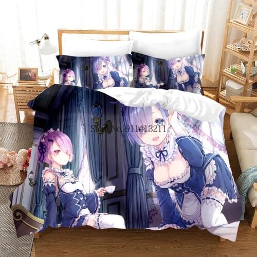 Anime Duvet Cover Sets Comforter Bed Linen Life in a different world from zero Bedding Set Twin Queen King Single Size Dropship