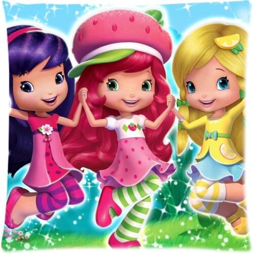 Custom Lovely Strawberry Shortcake Girl Two Side Printing Cotton Linen Pillow Case 17.7"X17.7"(45 X 45CM)