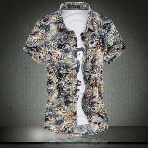 In The Summer Of 2017 High-quality Spandex Mercerized Cotton Shirt Short Sleeved 7xl Shirt Mens Code Floral Shirt