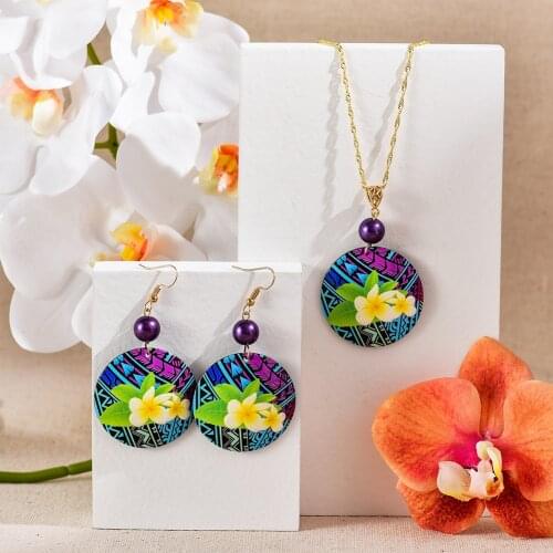 Hawaiian Polynesian Jewelry Set Wholesale New Design Pohnpei Round Acrylic Flower Necklaces Sets Beach for Women Girls 2021 Gift