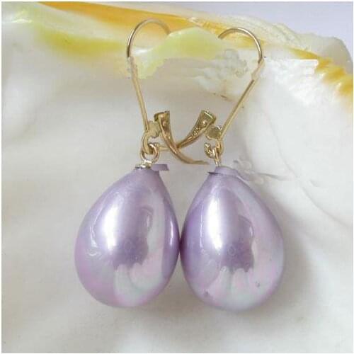 New Arrival Favorite Pearl Earrings 19mm Purple South Sea Shell Pearl Dangle Earring 14k/20 Gold Hook Fine Jewelry Lady Gift