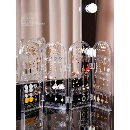 Jewelry Organizer Folding Transparent 240 Holes Stud Earring Holder 4 Panels Jewelry Display Rack For Necklace/Dangle Ear Rings