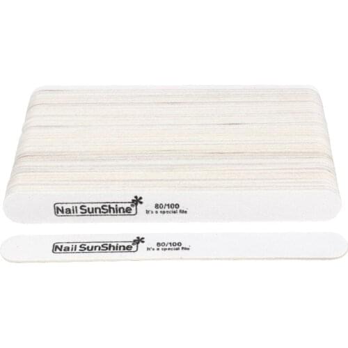 50pcs White Wooden Nail File 80/100 UV Gel Polish Files Buffer Sandpaper Straight Thick Block nagelvijl Nail Art Manicure Tools