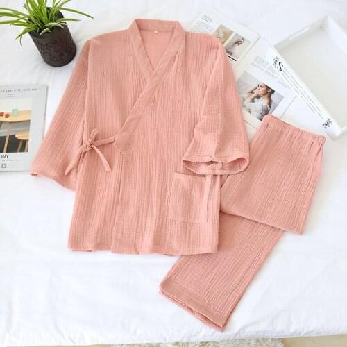 Fanceey Japanese Kimono Pajamas For Women Cotton Couple Sleepwear Home Clothes Multi Color Sauna Bathrobe Sweat Men Pajama Sets