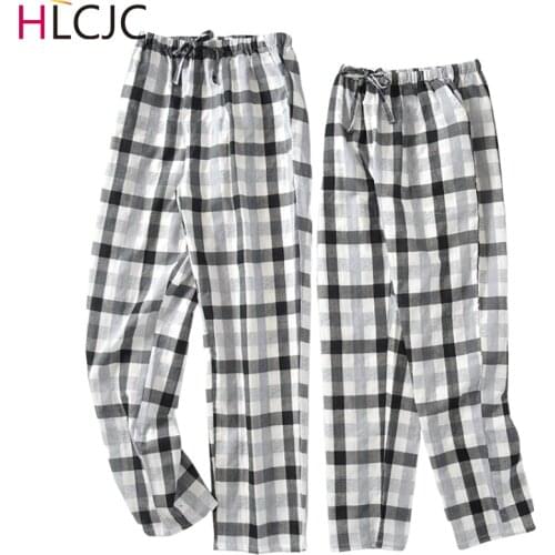 Lovers Cotton Linen Sleeping Bottoms Womens Pants Summer 2020 Spring Couple Plaid Long Night Pants Home Pants Mens Bottom Pant
