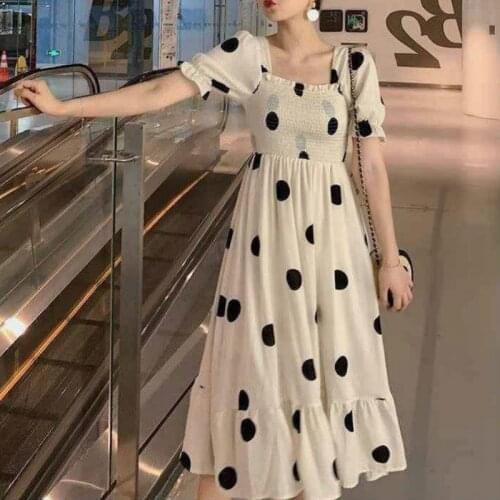Dresses Womens Polka Dot Long Dress Elegant French Retro Womens New Party Ruffled Fashion Cute Dresses
