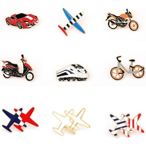 Plane car motorcycle bicycle Train pins Cartoon Enamel Pin For Clothes Backpack Brooches Personality Pin jewelry