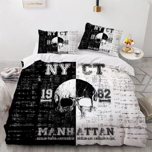 Black White Bedding Sets 3D Skull Code Duvet Quilt Cover Set Comforter Bed Linen Pillowcase King Queen Full Double Home Texitle