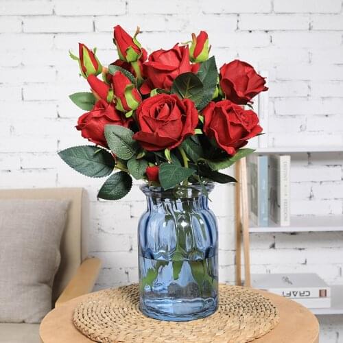 Silk Artificial Flowers Forever Rose 1 head 2 bud Wedding Party Garden Accessories Valentine Day fall decorations home decor