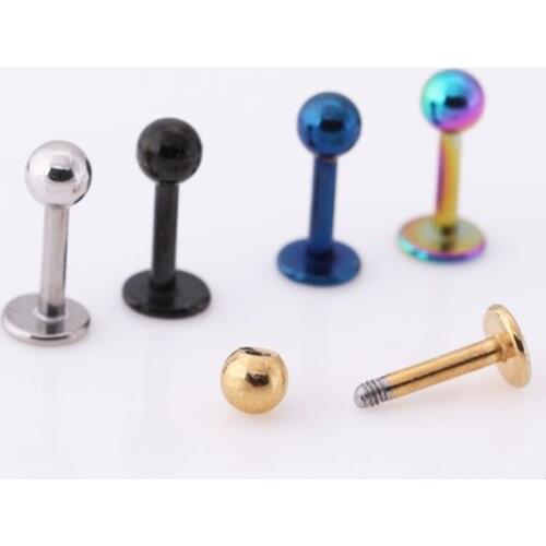 2PCs men women ear bone piercings lip piercings labret 4/6/8/10mm stainless steel silver Color gold black blue body jewelry