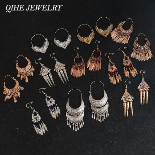 QIHE JEWELRY Ancient Gold Silver Color Tibetan Filigree Earring Boho jewelry Gypsy earrings collection Earrings for women