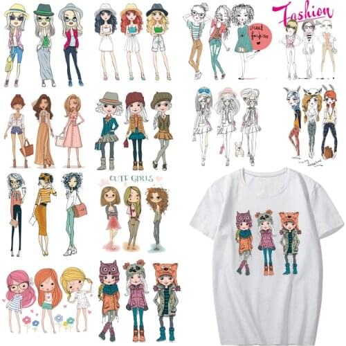 Lovely Girls Patch Set Heat Transfer Vinyl Washable Stickers for Girl Clothing Shirt Appliques Stripes on Clothes Thermal Press