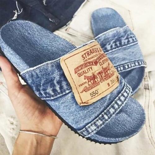 Summer Slippers Women Slides Outdoor Personality Fashion High Quality Denim Plus Size Women Shoes Ladies Flat with Beach Shoes