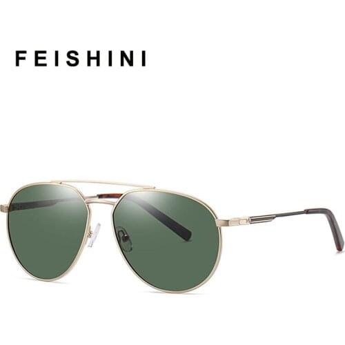 FEISHINI 2021 Retro Metal Sunglasses Men Polarized Uv400 High Quality Brand Designer UV Protection Fashion Driving Glasses Woman