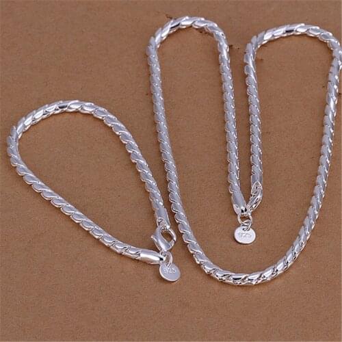 Special offer 4MM Twisted rope chain 925 Sterling Silver Bracelets necklace Jewelry set for Women Fashion Party Gifts wedding