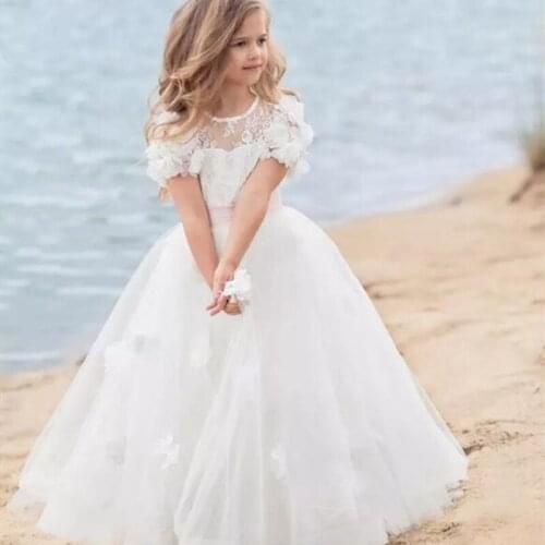 Vintage Floral Lace Applique Kids First Communion Dresses for Little Girls Long Cute Flower Girl Dress Custom