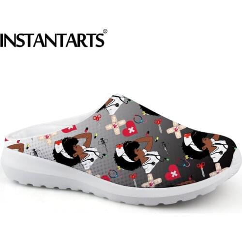 INSTANTARTS Cute Cartoon Nurse Shoes for Women Slippers Medical Heart Beat Brand Design Mesh Sandals Anti-Slip Sandalias Mujer
