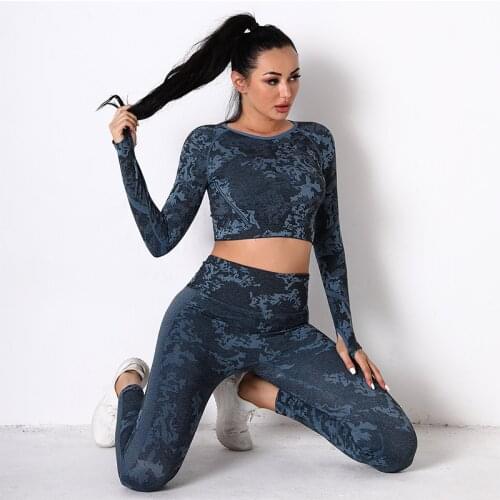 SALSPOR Yoga 2 Piece Sets Women Fitness Camouflage Push Up Bra High Waist Seamless Leggings Workout Running Sports Gym Clothing