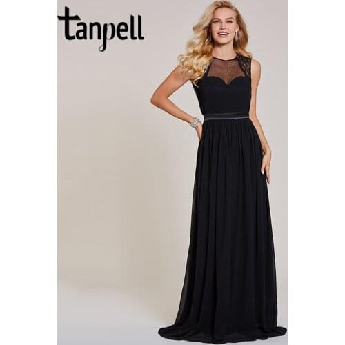 Tanpell long lace evening dress black sleeveless floor length a line gown cheap women backless prom party formal evening dresses