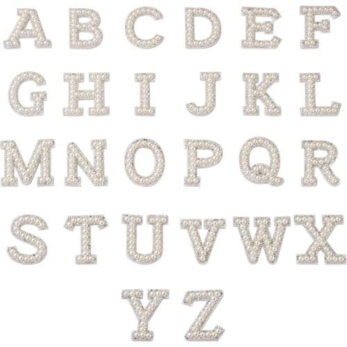 1Set Resin Rhinestone Iron Sew on Felt Cloth Back Appliques Shining Sparkling Pearl Letters Patches Alphabetic Embellishments