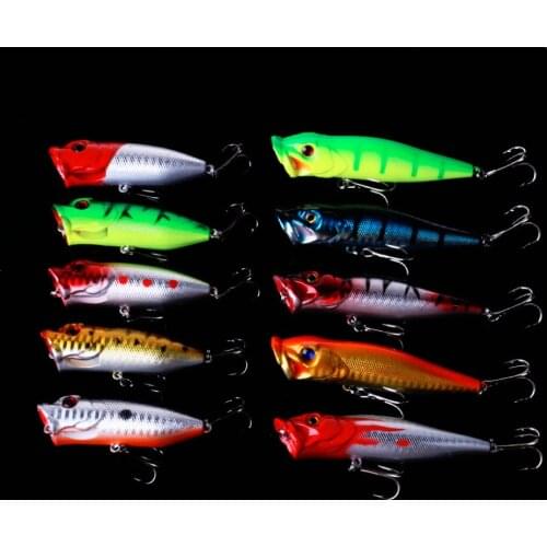 10pcs/lot top water Fishing Lure Set 2 Models Mixed Minnow popper Lure Crank Bait Fishing Tackle Bass Baits