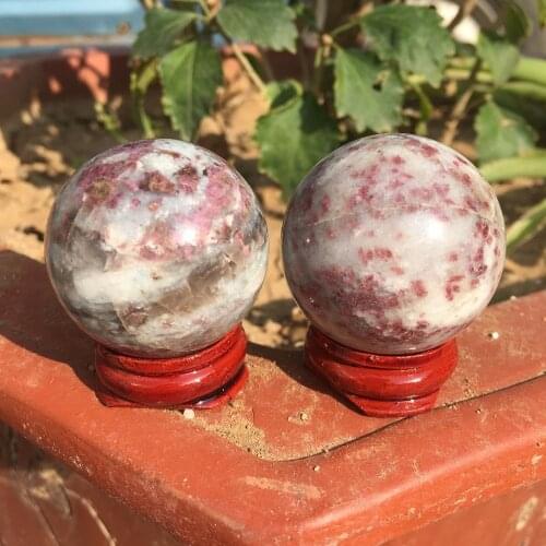 2pcs RUBELLITE Pink Tourmaline Crystal in Granite Sphere 65-75g