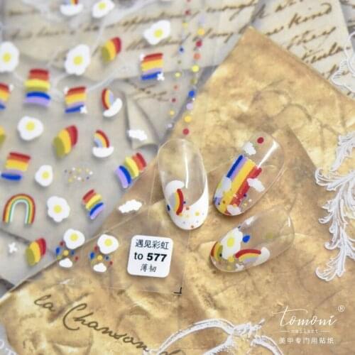 2021 5D Nail Sticker Decals Self-adhesive Stickers for Nails Rainbow Poached Egg Love Stickers for Manicure Nail Art Decoration