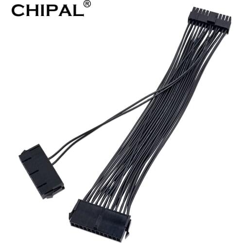 333pcs CHIPAL 30CM Dual PSU Cable Extension Adapter ATX 20+4 24Pin Power Supply Sync Starter ADD2PSU Riser for Miner Mining