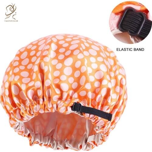 New Childrens Satin Printed Satin Shower Cap Double Layer Invisible Elastic Adjustable Comfortable Curling Night Cap